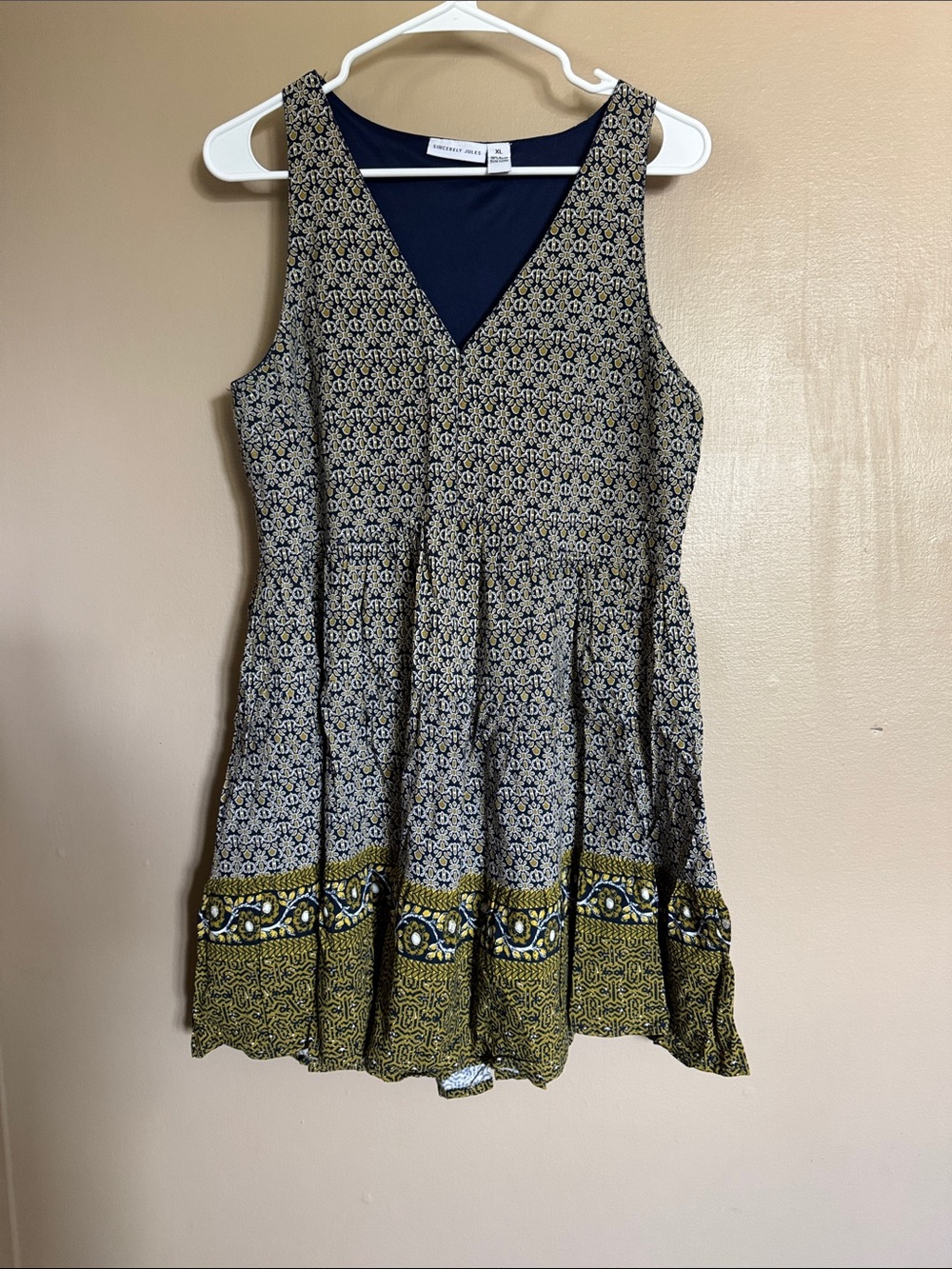 Sincerely Jules Sleeveless Mini Dress in Navy & Olive